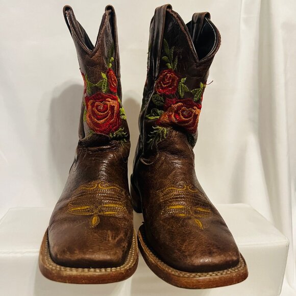 Dos Tonos Boots-Girls Sz 13-Brown Leather/Red/Green-1 1/4" Heel-Handmade Guatama - Picture 5 of 16